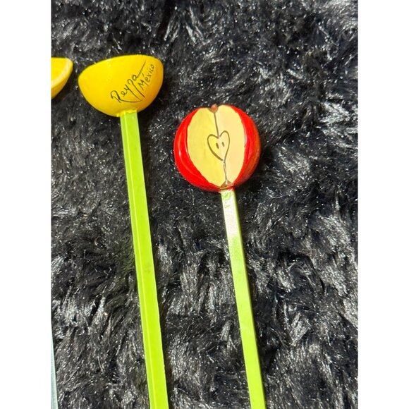 Hand-Painted Reyna Mexico Fruit-Themed Drink Stirrers - Set Of 5 - Retro Barware - Picture 3 of 7